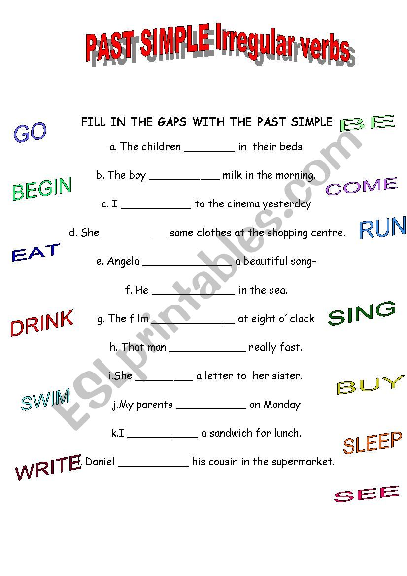 past simple irregular verbs worksheet