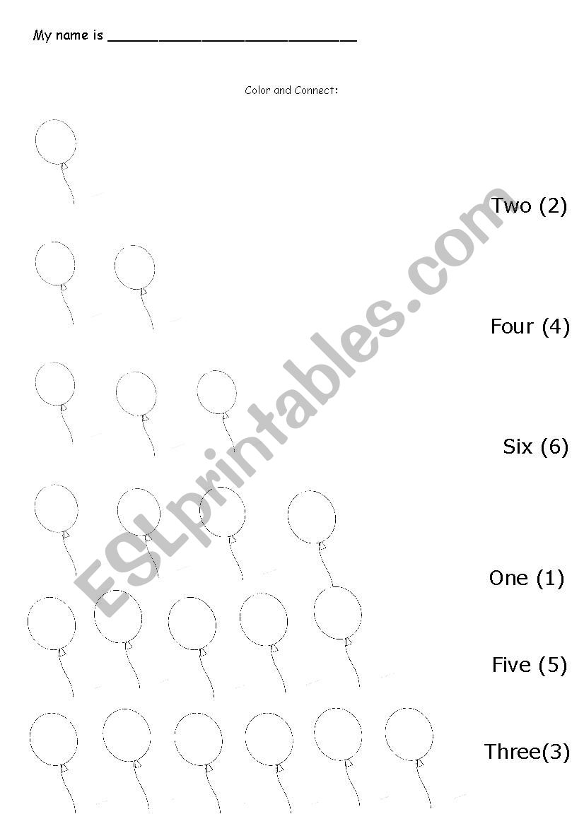 Numbers Balloon worksheet