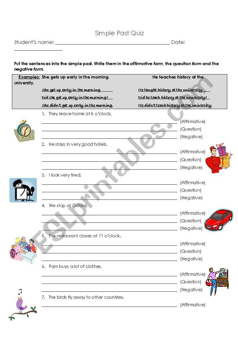 Simple Past Quiz worksheet