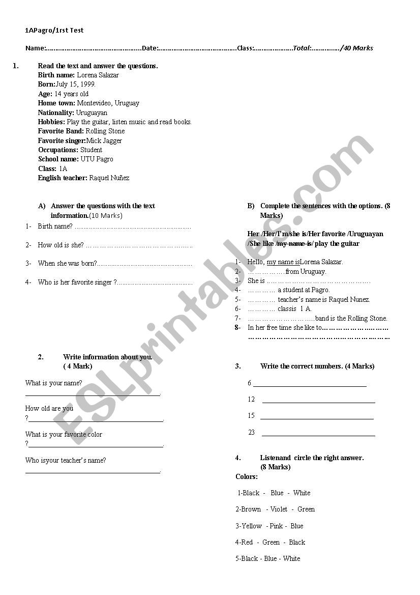 Elementary test Does Doesnt  worksheet