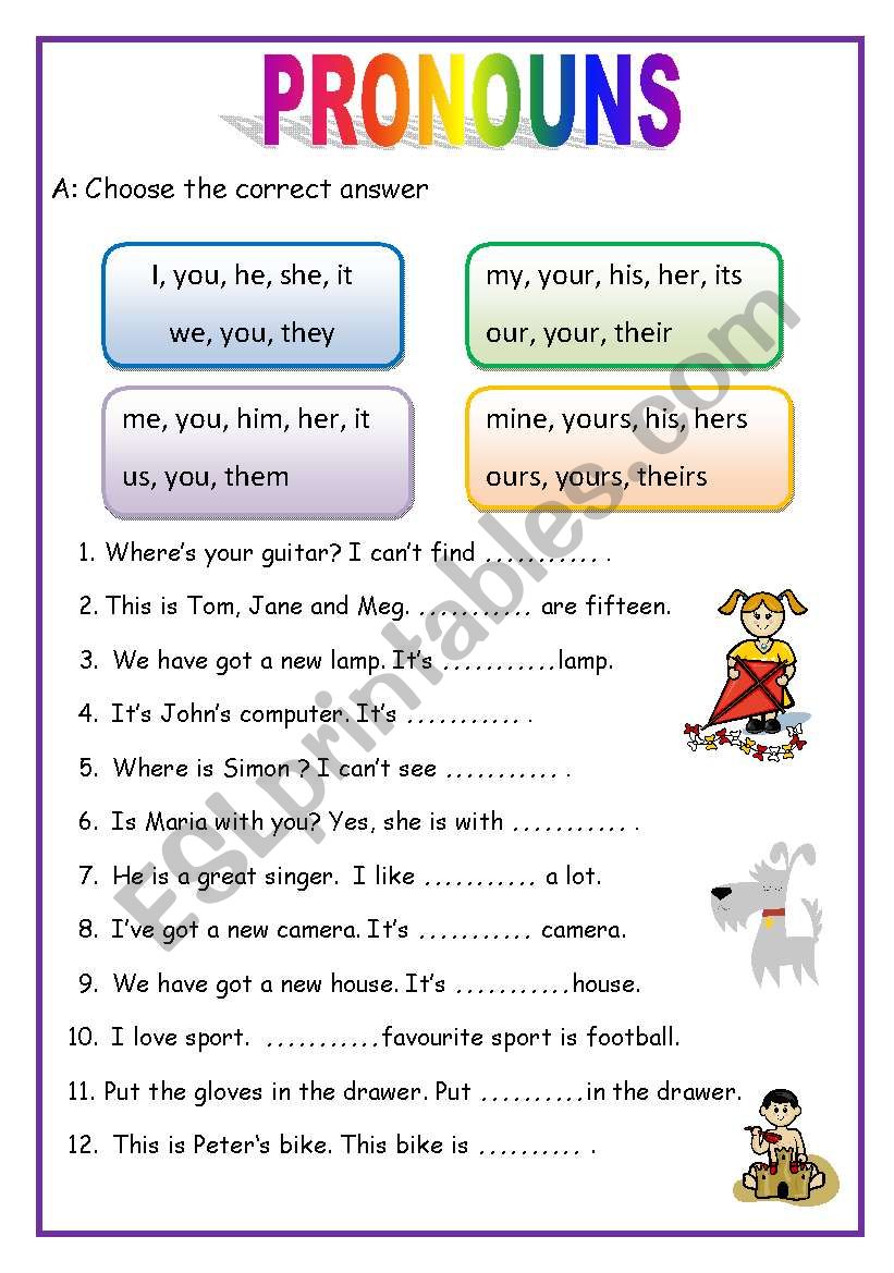 PRONOUNS - 2 pages (English for beginners)