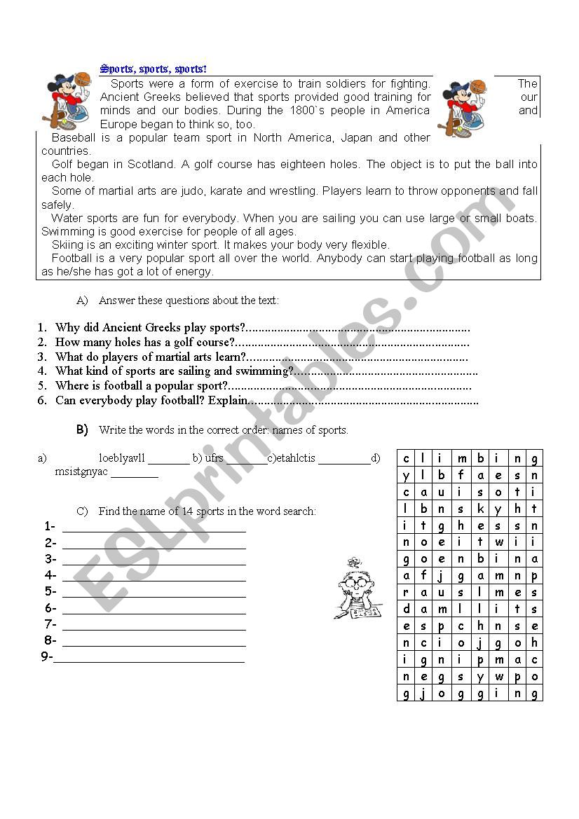 Comprehension about sport worksheet