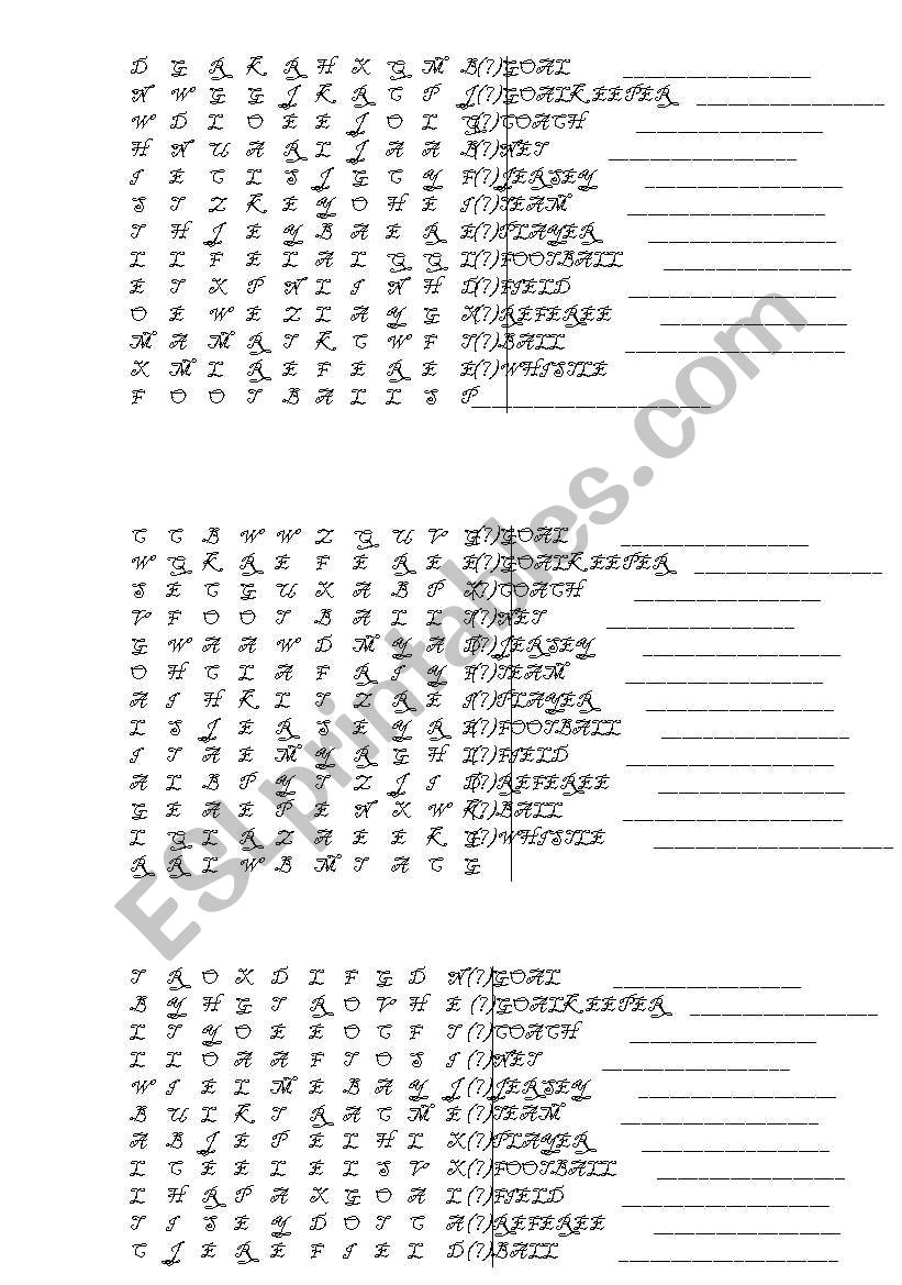 Football wordsearch worksheet