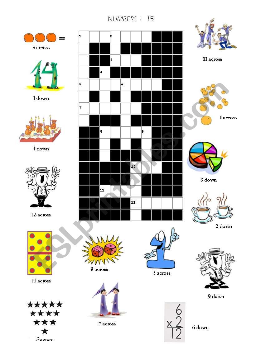 Numbers crossword worksheet