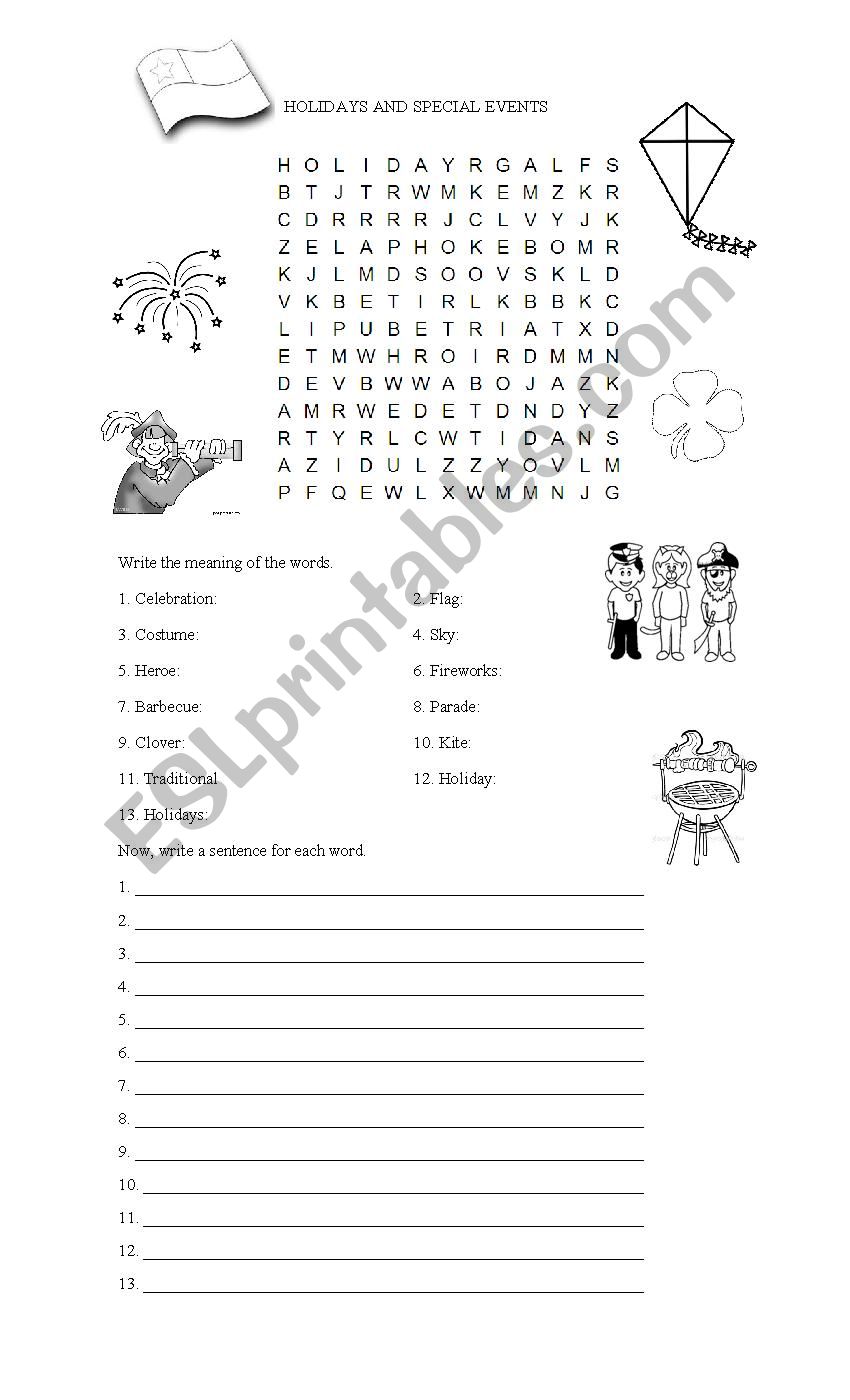 Holidays and Events Wordsearch Puzzle