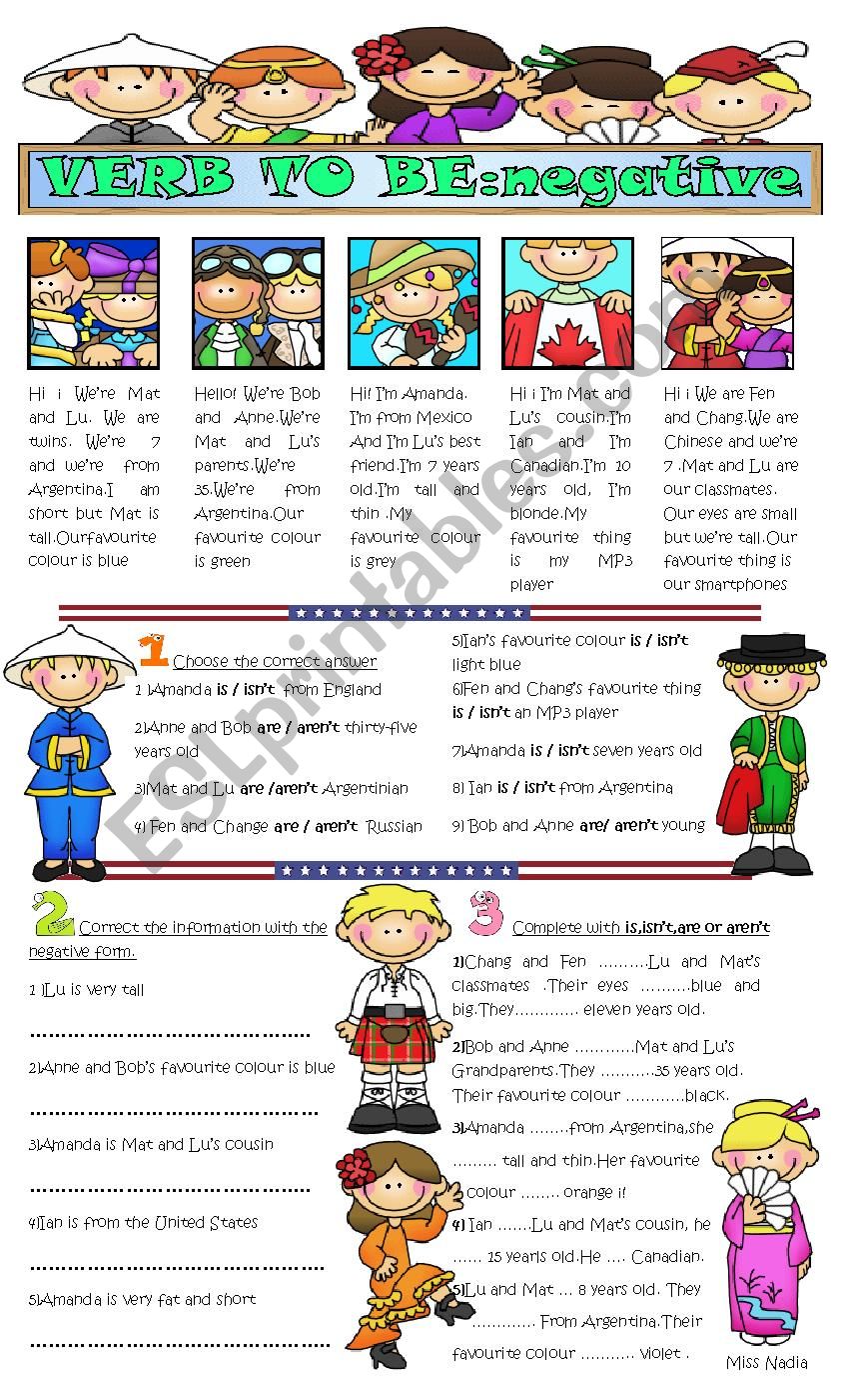 verb to be-negative worksheet