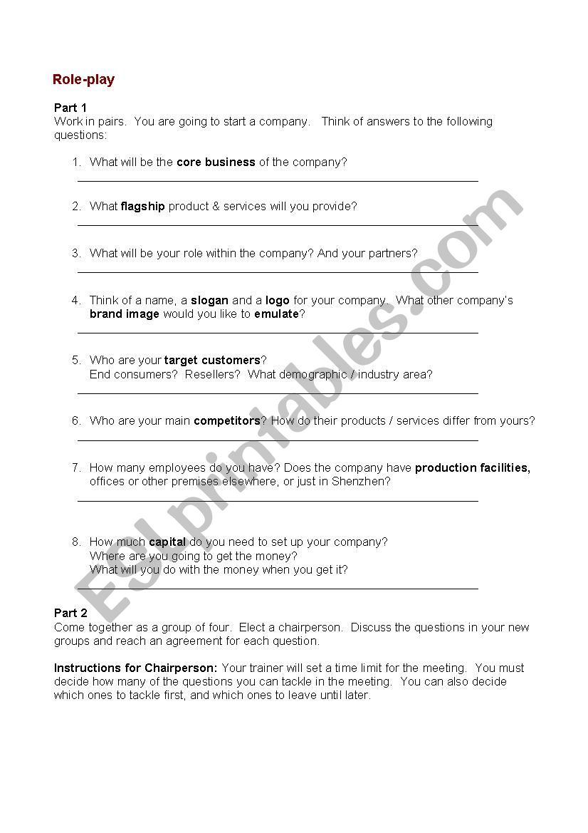 Meetings Role Plays worksheet