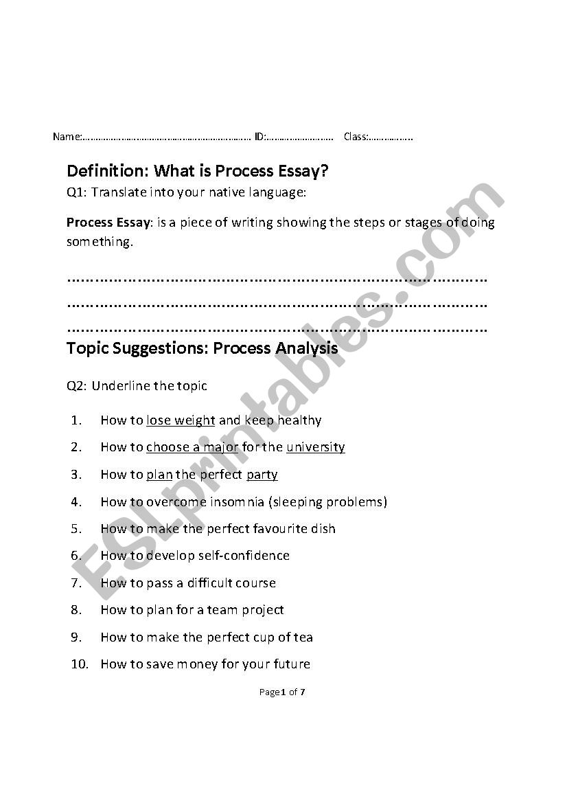  Process Writing Steps Guide worksheet