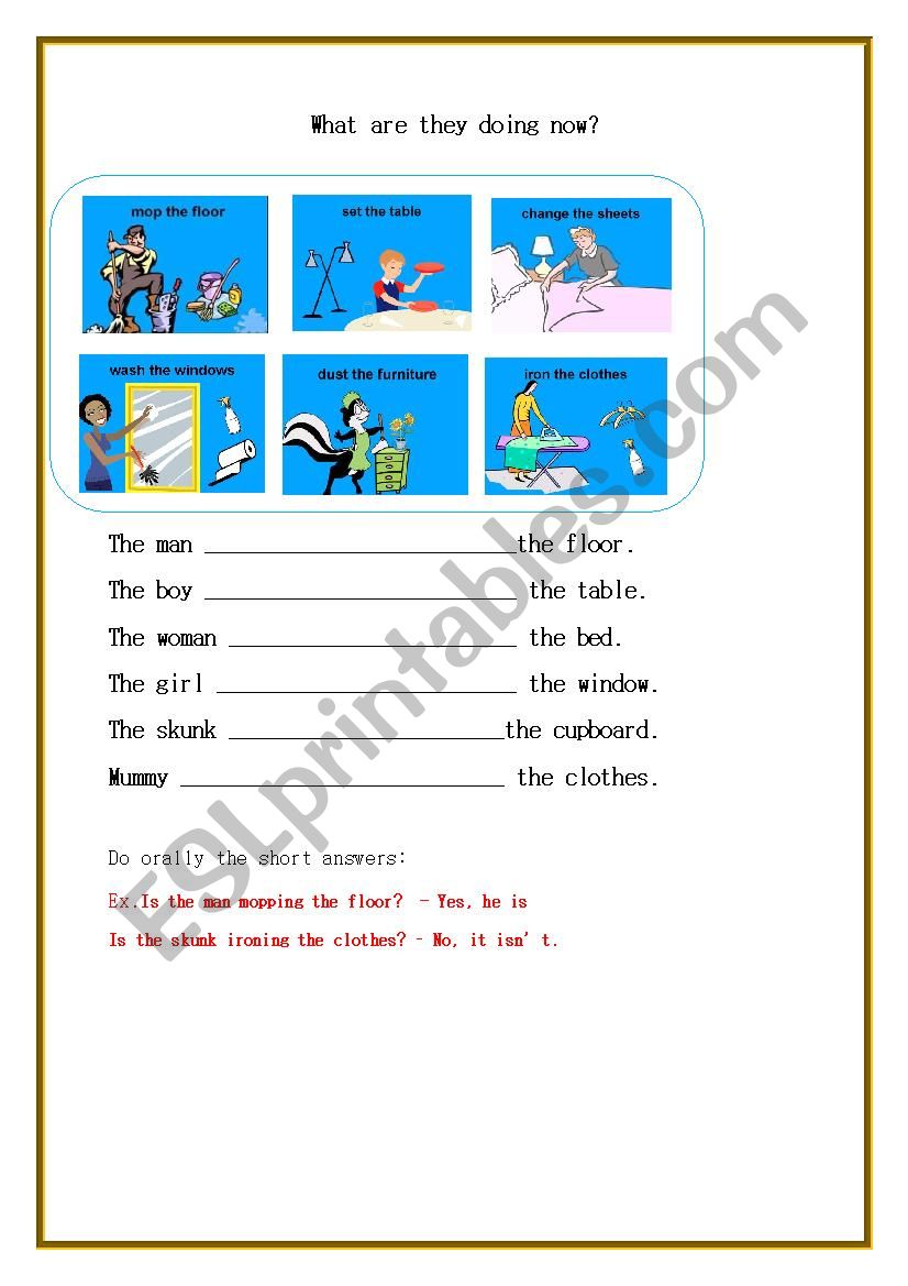 Present Continuous. Chores worksheet