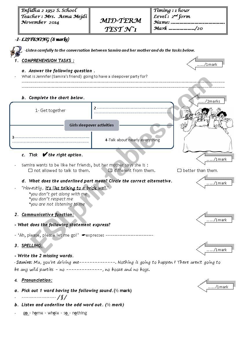 2nd form Mid-termTest1 worksheet