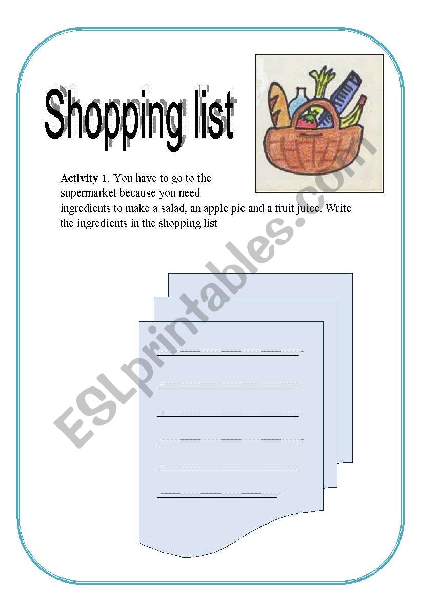 Do a shopping list worksheet