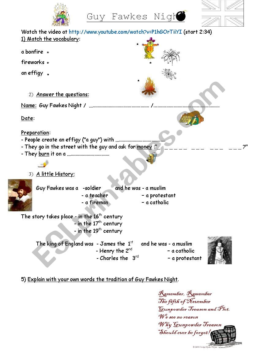 Guy Fawkes Night worksheet