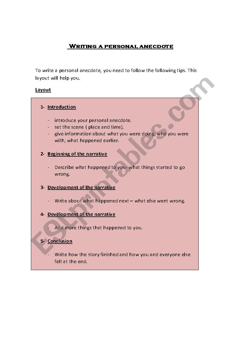 Writing a Personal Anecdote worksheet