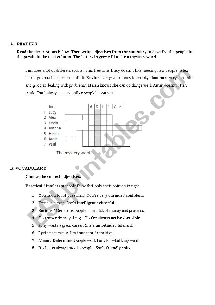 reading grammar and vocabulary worksheet with alot of fun activities