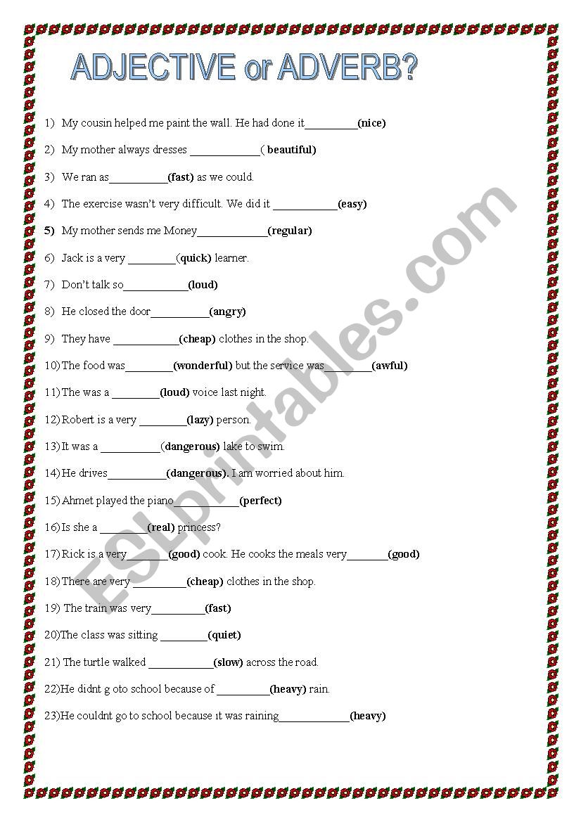 adjective and adverb  worksheet