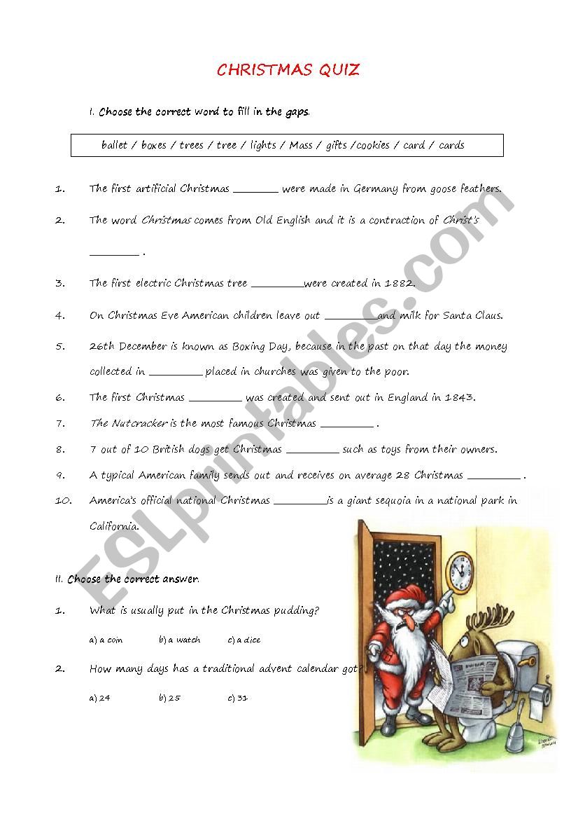 Christmas quiz worksheet