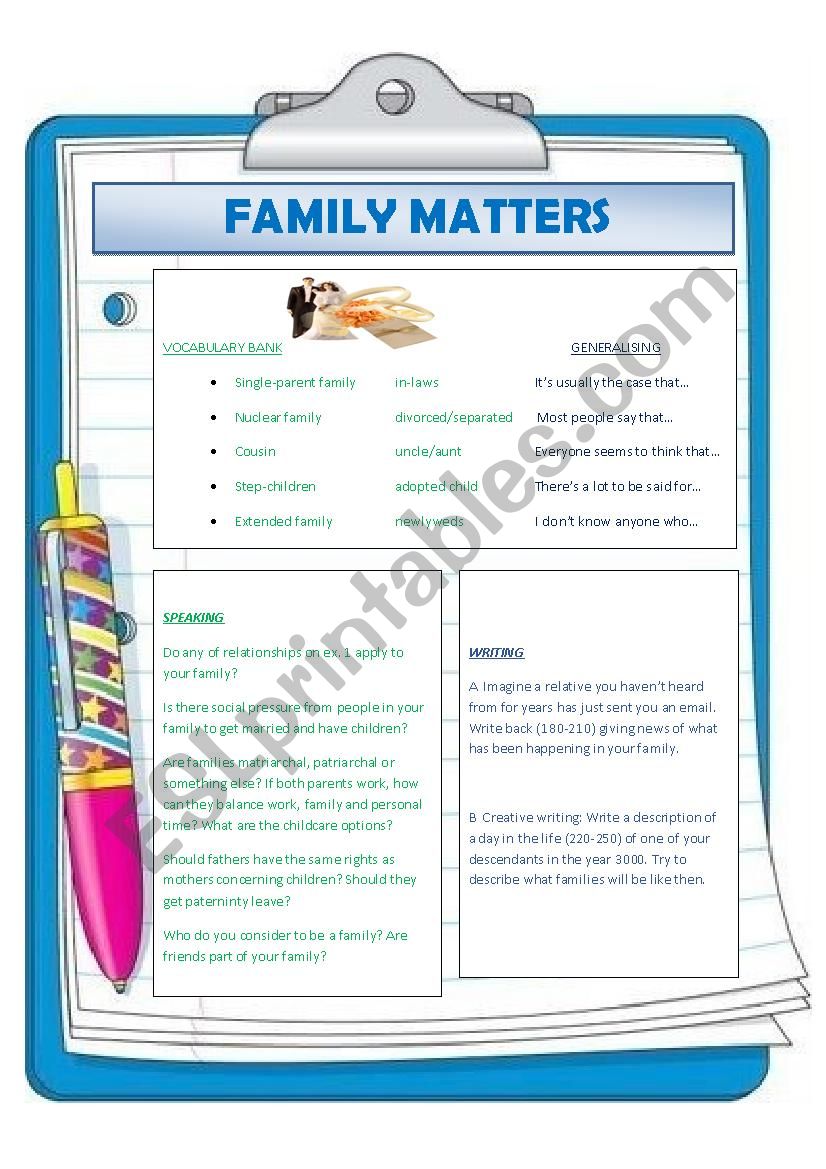 FAMILY MATTERS worksheet
