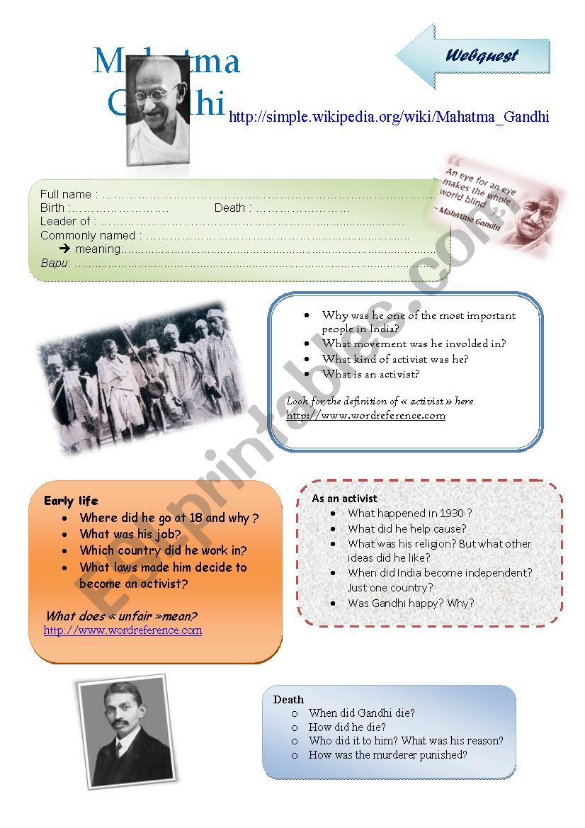 Gandhi Webquest worksheet