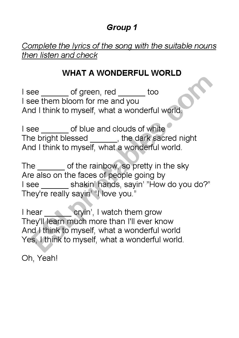 What a wonderful world - song tasks