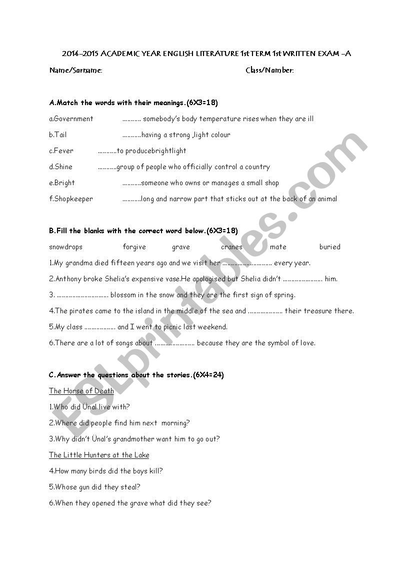 Bookworms Bronze exam worksheet