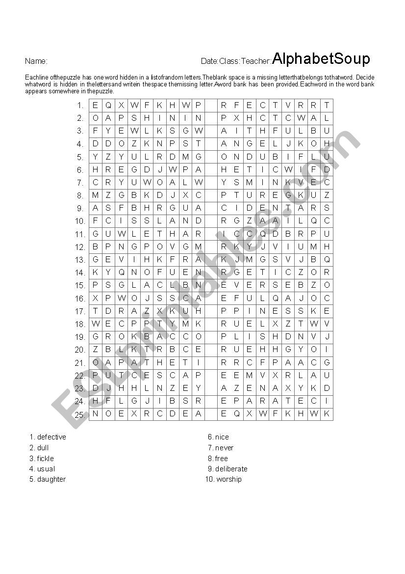 alphabet soup antonyms worksheet