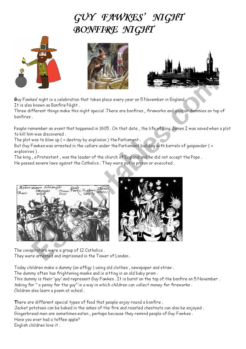 BONFIRE NIGHT / GUY FAWKES´NIGHT - ESL worksheet by FABMUL