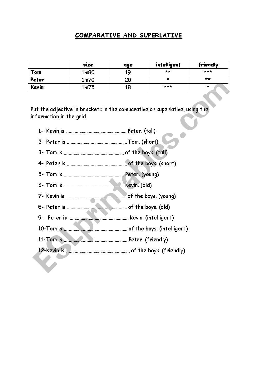 COMPARATIVE AND SUPERLATIVE worksheet