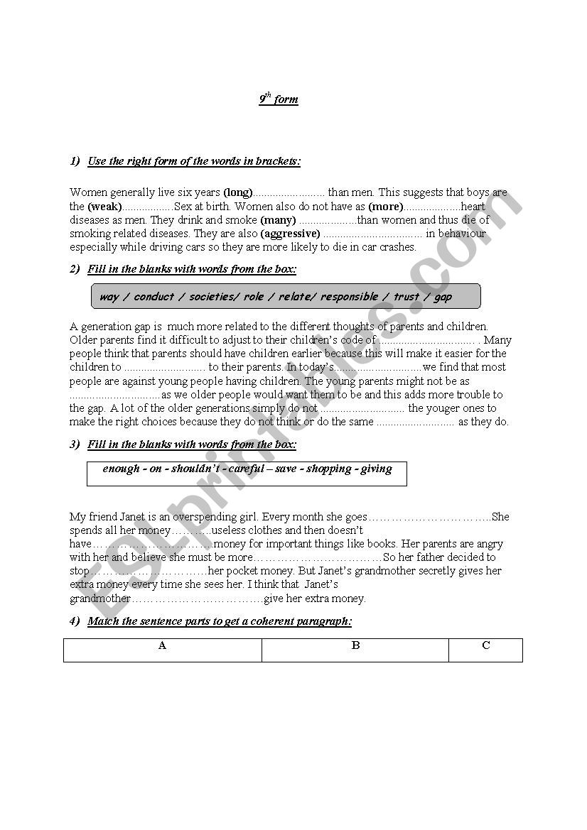 remedial work 9th form 1st term ( part 2 )