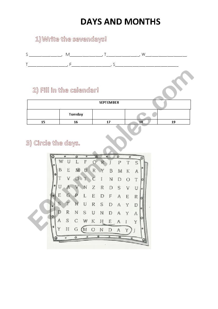 days and months worksheet