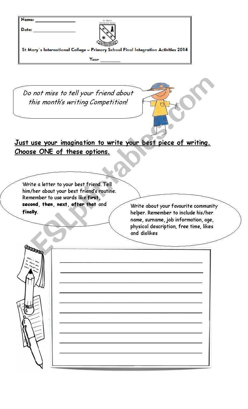 writing- two options- Routine and community helpers