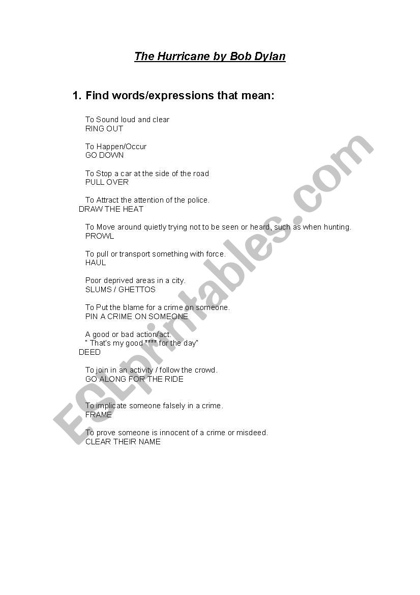 the hurricane  worksheet