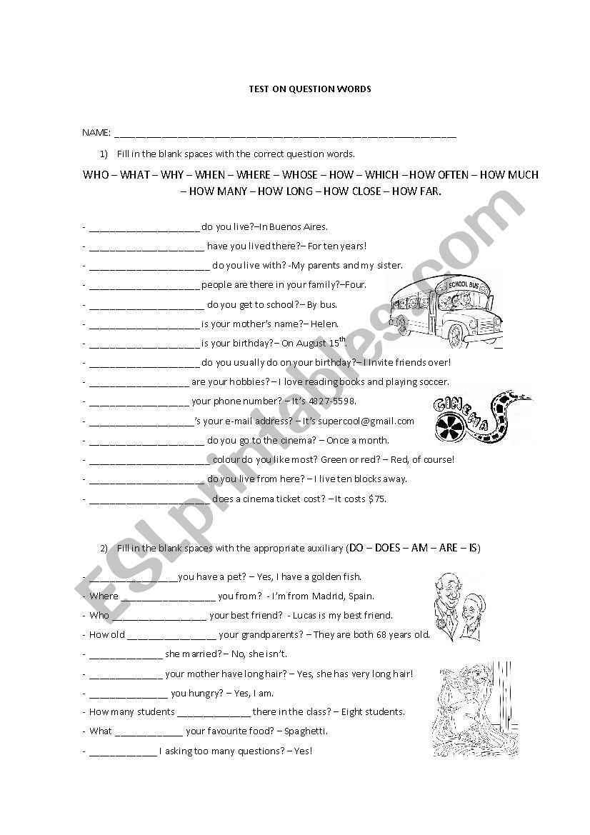 Question Words worksheet