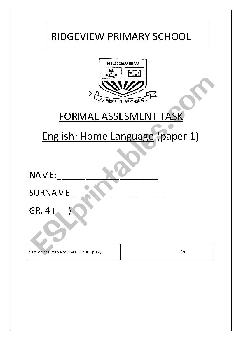 Assessment Task worksheet