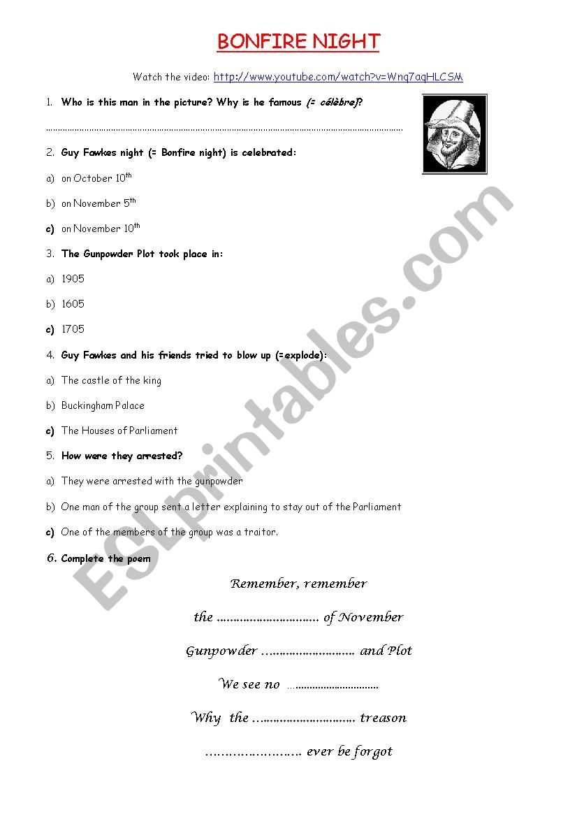 Guy Fawkes worksheet worksheet