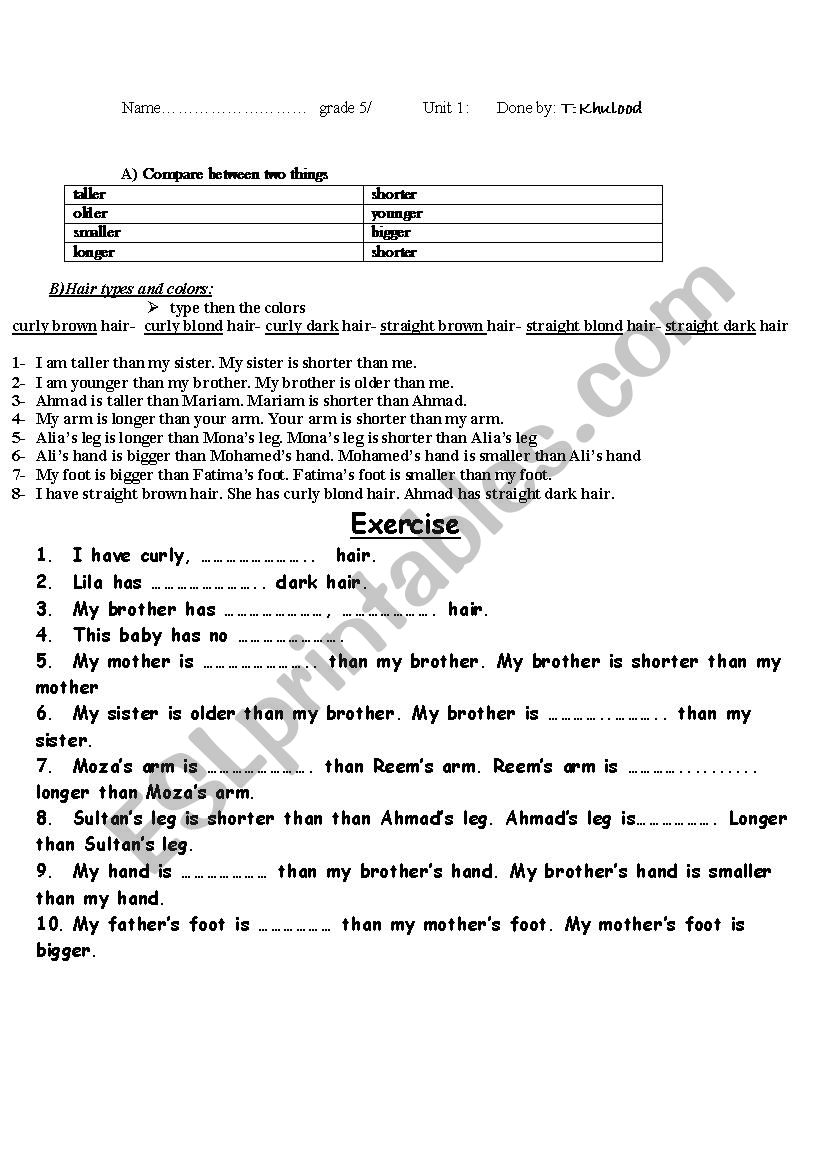 comperative worksheet worksheet