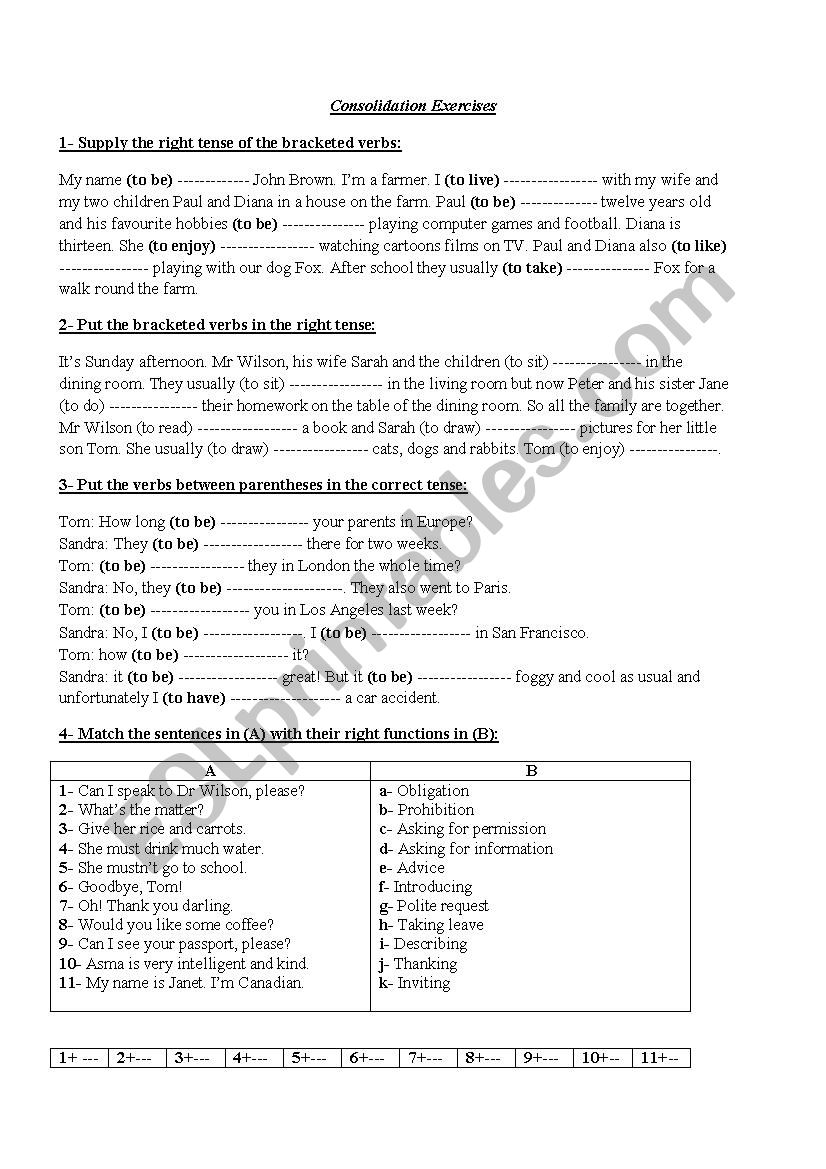 consolidation exercises  worksheet