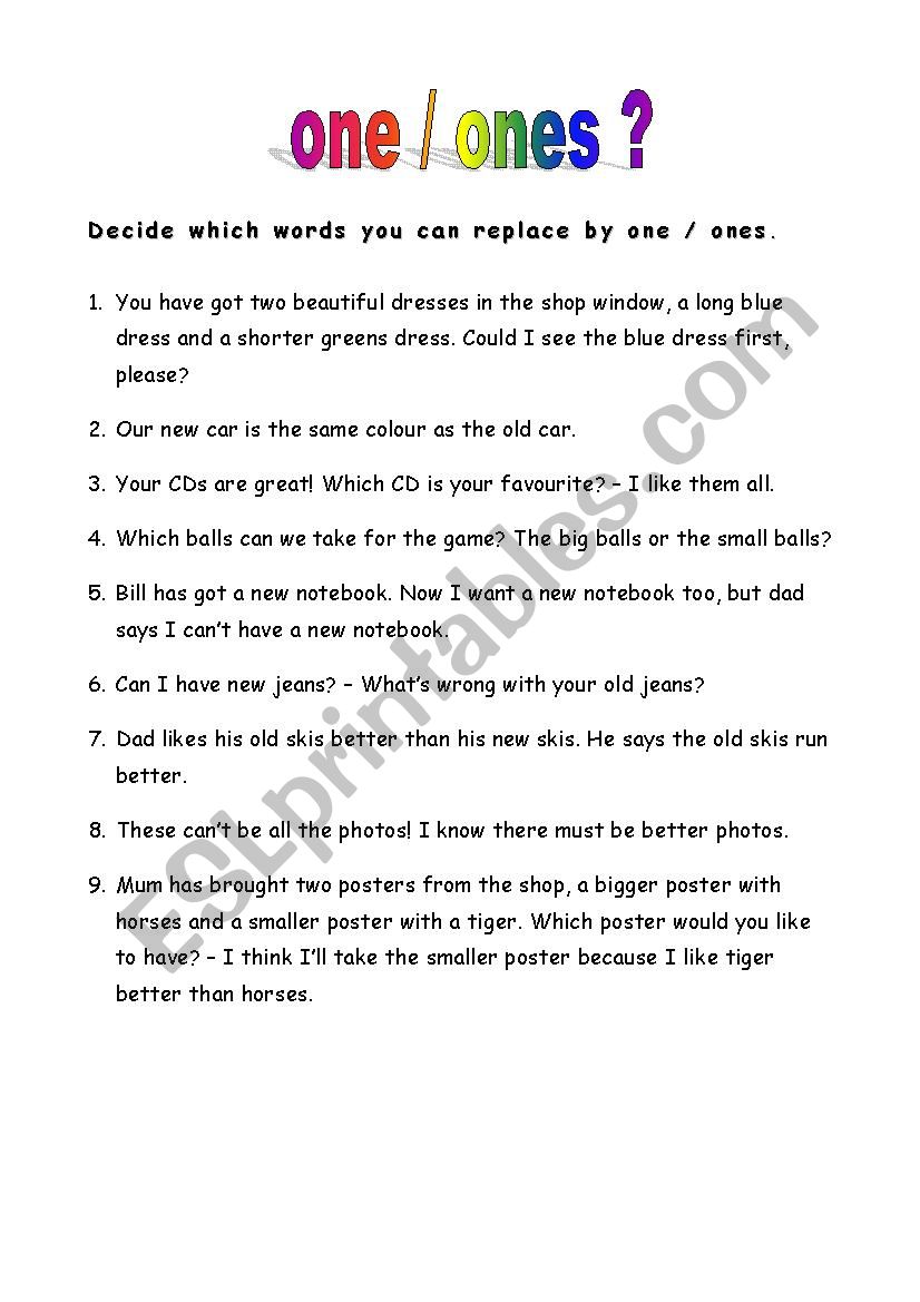 one - ones worksheet