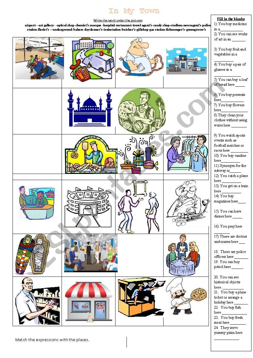 Places in Town worksheet