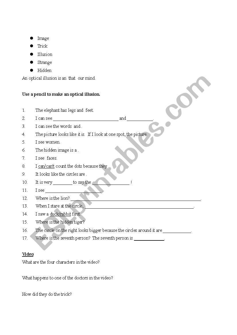 Illusions worksheet