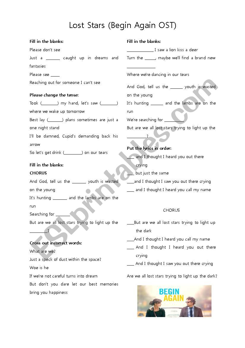 Lost Stars (Begin Again OST)  worksheet