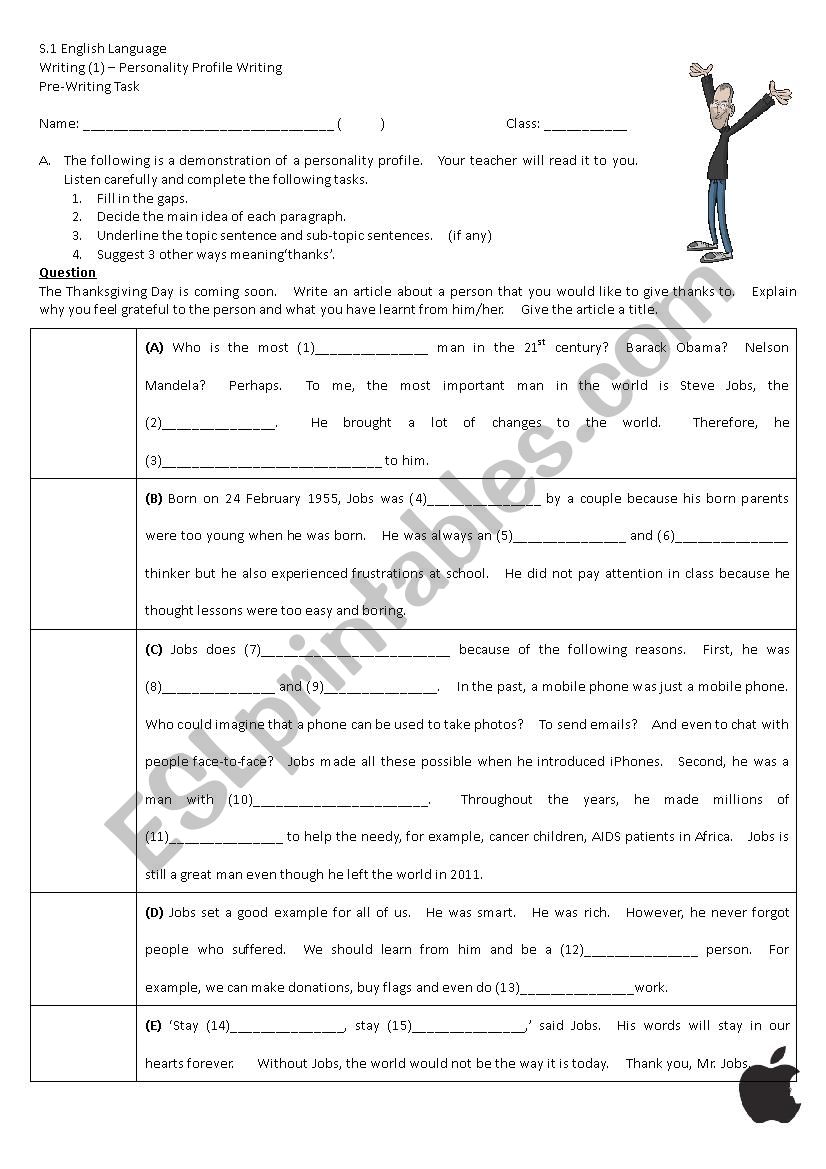 Writing a Personality Profile worksheet