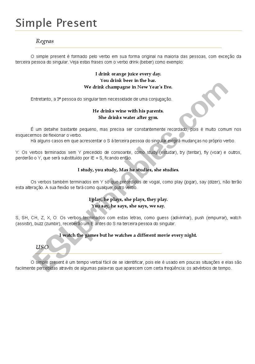 Simple Present and Present Continuous resume