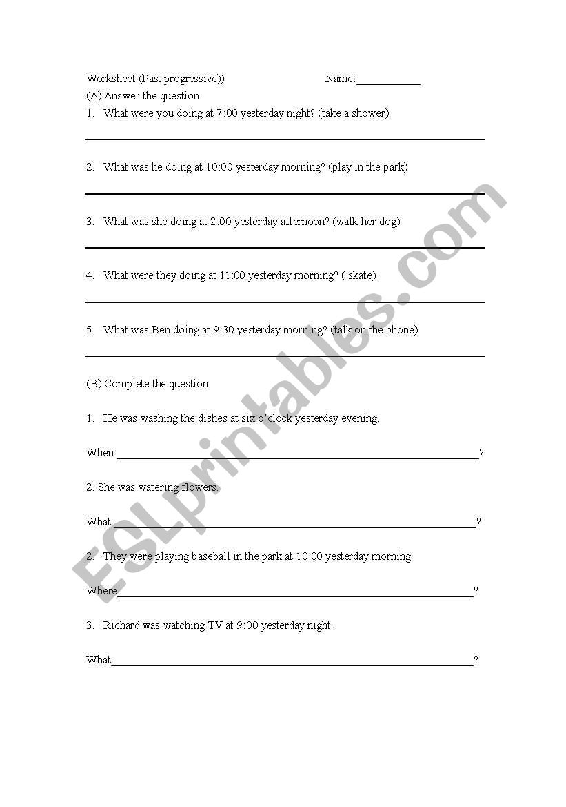 Past  Progressive  worksheet