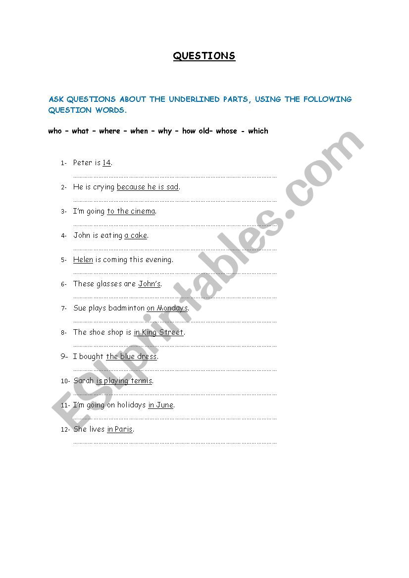 QUESTIONS worksheet