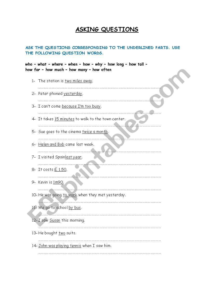 ASKING QUESTIONS worksheet