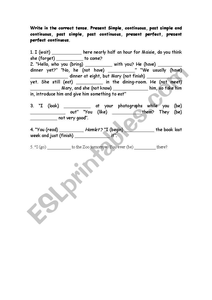 tense review worksheet