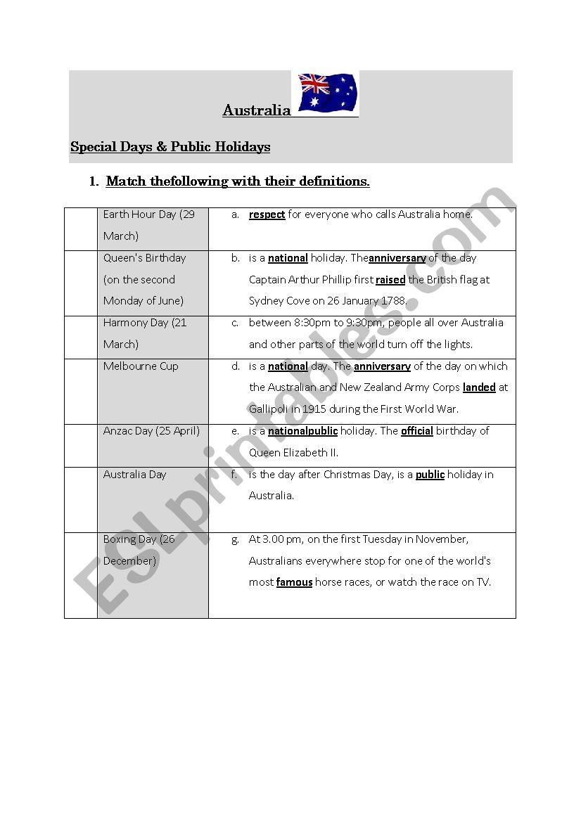 Australia  worksheet