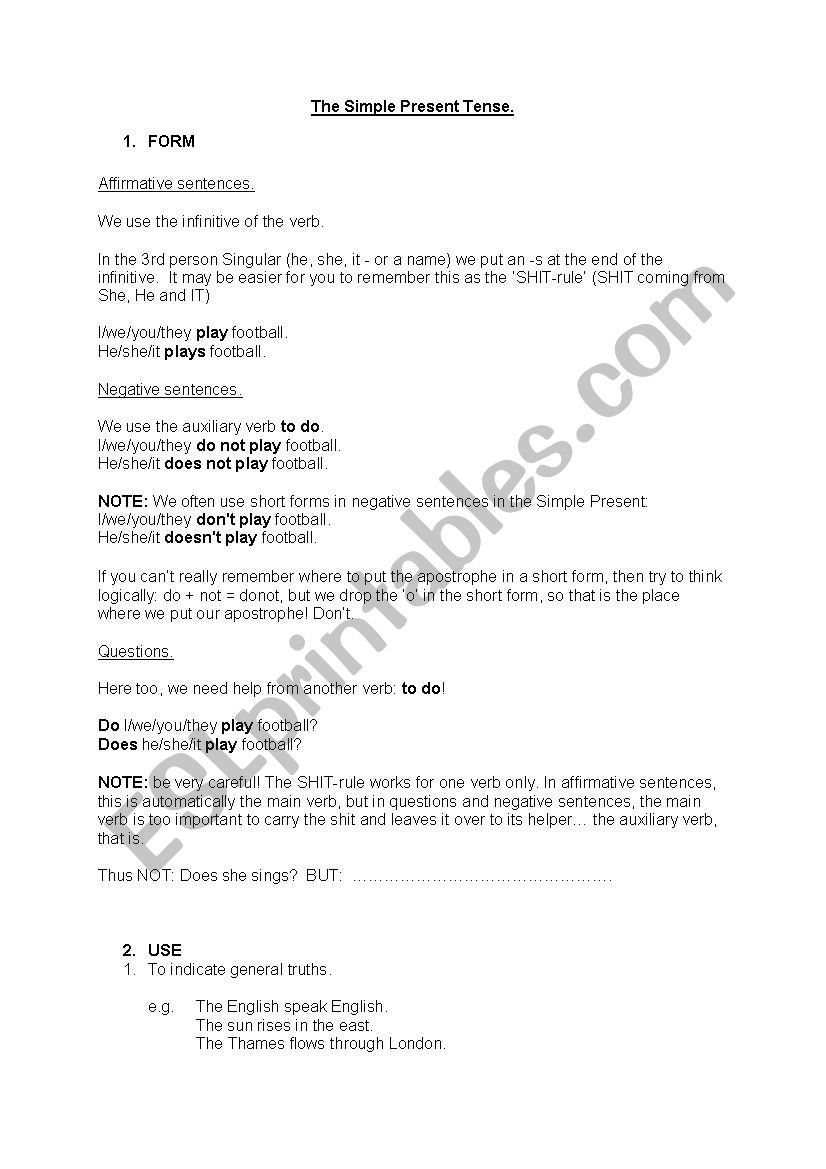 Present Simple made simple worksheet