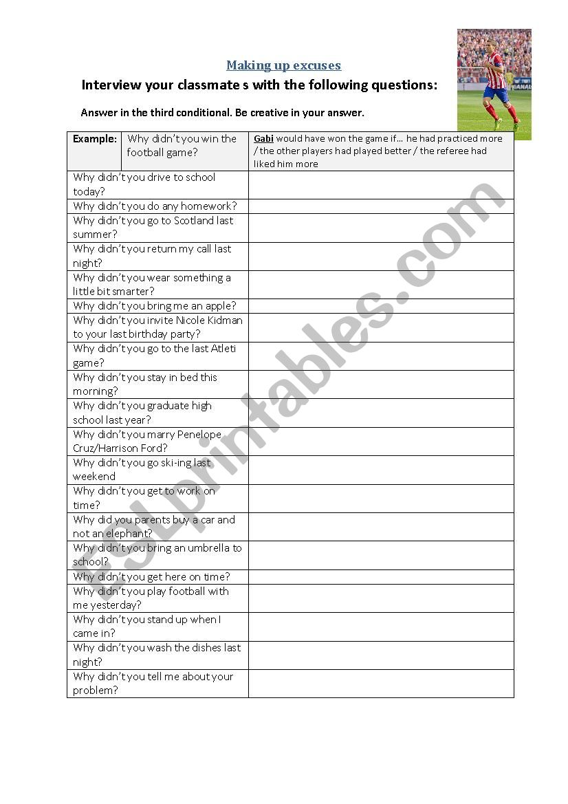 Conditionals - excuses worksheet