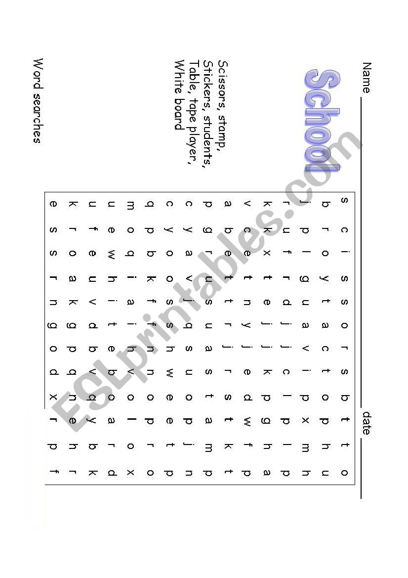 class wordsearch worksheet